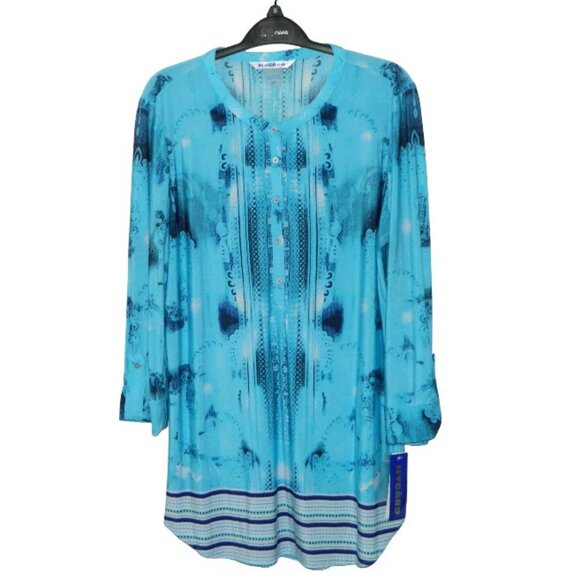 2 for/$40 Nygard Blue Half Button Up Pull Over 3/4 Sleeves Long Tunic Size Small - Picture 2 of 16